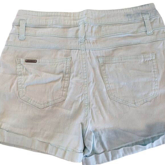 #45 Celebrity Pink Blue/Green Denim Shorts with Button Detail - Picture 2 of 6